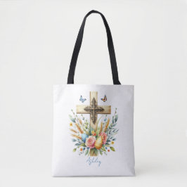 Waterverf Paaskruis gepersonaliseerd Tote Bag