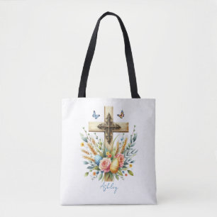Waterverf Paaskruis gepersonaliseerd Tote Bag