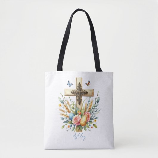 Waterverf Paaskruis gepersonaliseerd Tote Bag (Voorkant)