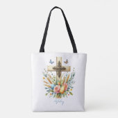 Waterverf Paaskruis gepersonaliseerd Tote Bag (Achterkant)