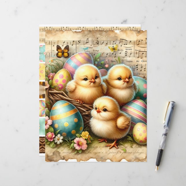  Waterverf paaskuikens plakboek papier (Voorkant / Achterkant in situ)