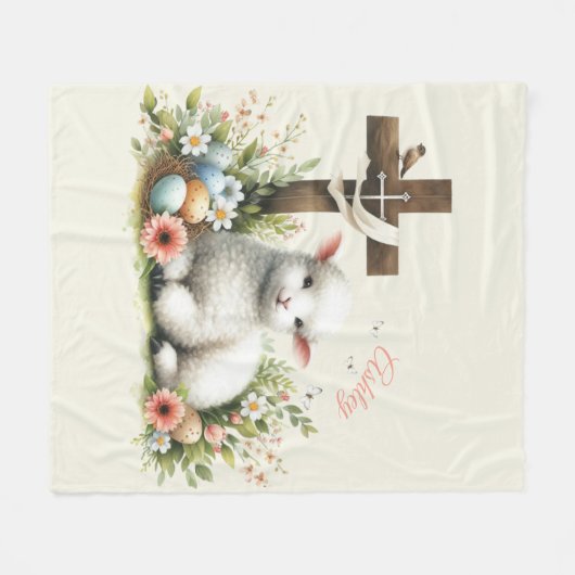 Waterverf Paaslam gepersonaliseerd Fleece Deken (Voorkant (Horizontaal))