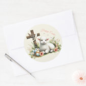 Waterverf Paaslam gepersonaliseerd Ronde Sticker (Envelop)