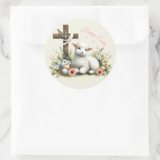 Waterverf Paaslam gepersonaliseerd Ronde Sticker (Tas)