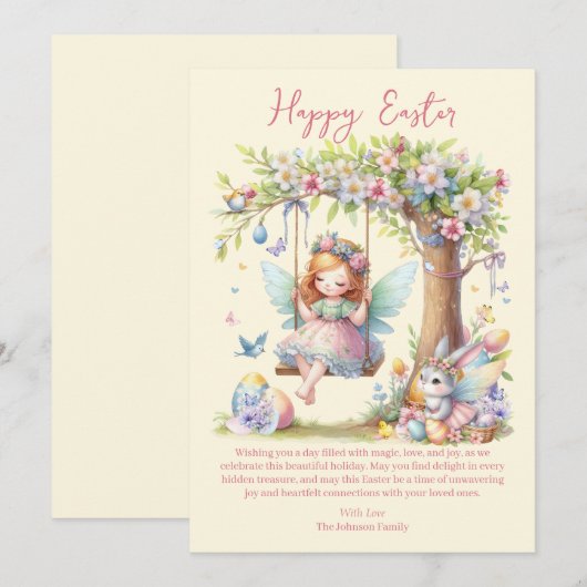 Waterverf paaslente fee feestdagenkaart (Voorkant / Achterkant)