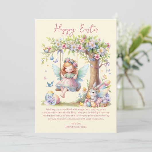 Waterverf paaslente fee feestdagenkaart (Staand voorkant)