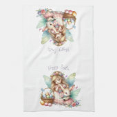 Waterverf paaslente fee theedoek (Verticaal)