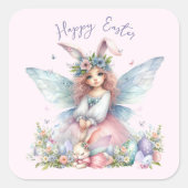 Waterverf paaslente fee vierkante sticker (Voorkant)