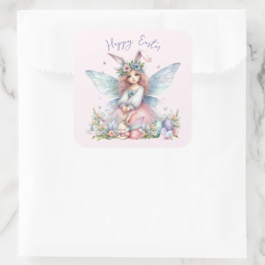 Waterverf paaslente fee vierkante sticker (Tas)