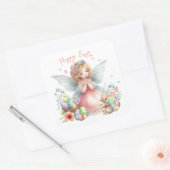 Waterverf paaslente fee vierkante sticker (Envelop)