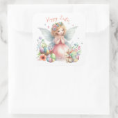 Waterverf paaslente fee vierkante sticker (Tas)