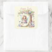 Waterverf paaslente fee vierkante sticker (Tas)