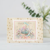 Waterverf paasmandje en bundelstempel stijl (Staand voorkant)