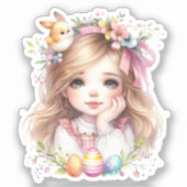 Waterverf Paasmeisje Sticker (Voorkant)
