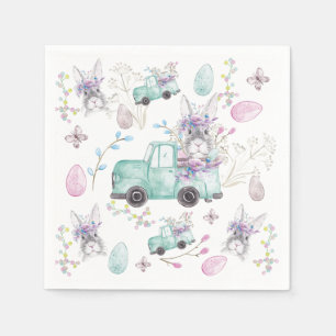 Waterverf Paaspatroon Bunny Truck Servet