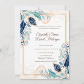 Waterverf Pacock Floral Wedding Kaart (Voorkant)