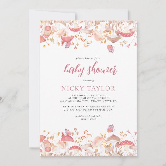 Waterverf Paddenstoel Baby shower Kaart (Voorkant)