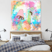 Waterverf paddenstoel canvas afdruk (Insitu (Slaapkamer))