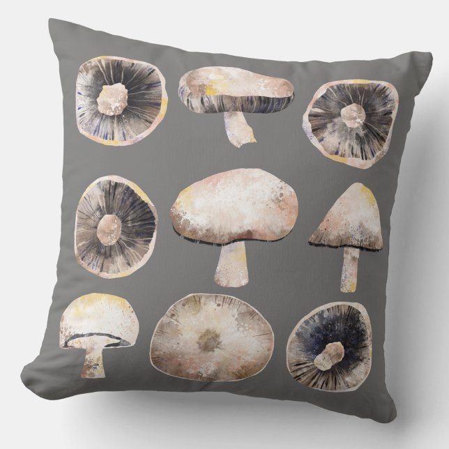 Waterverf Paddenstoel Kussen (Mushroom toadstool fungi throw pillow)