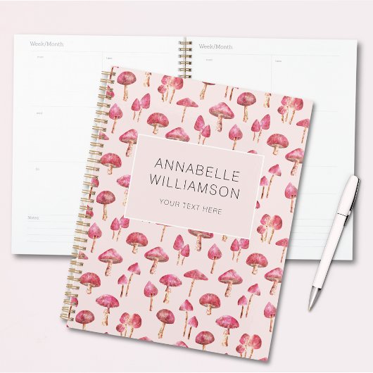 Waterverf paddenstoel roze patroon planner