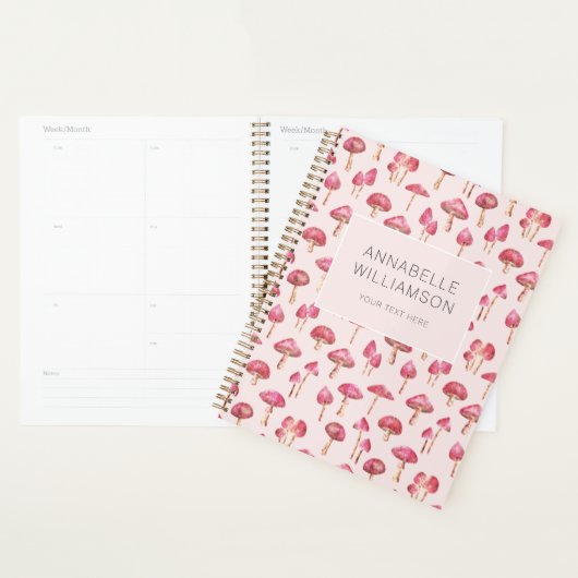 Waterverf paddenstoel roze patroon planner (Display)