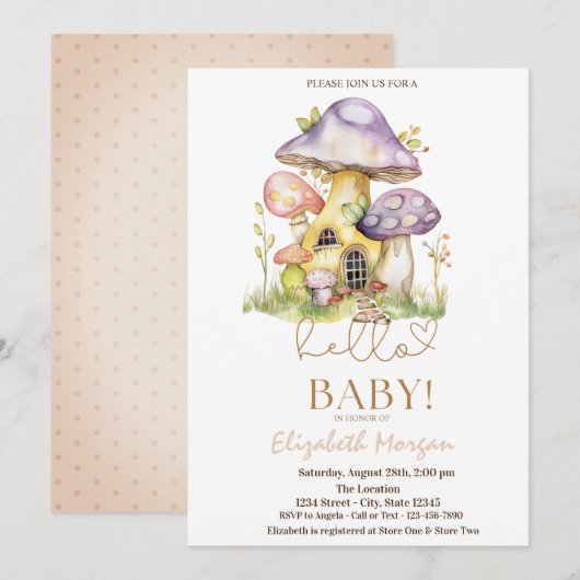 Waterverf Paddenstoelen Bloemen Stippen Baby showe Kaart (Voorkant / Achterkant)