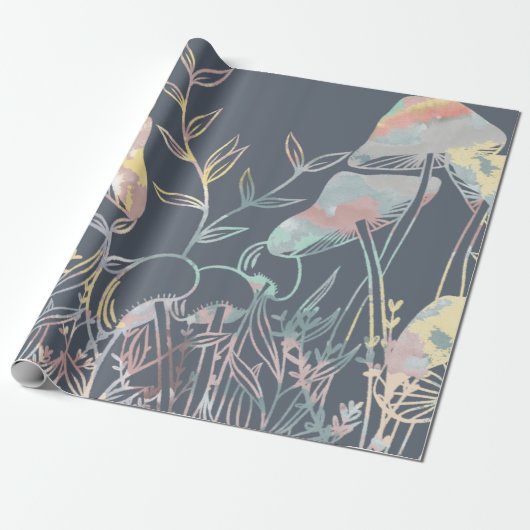 Waterverf paddenstoelen cadeaupapier (Uitgerold)