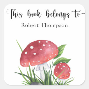 Waterverf paddenstoelen - dit boek behoort tot vierkante sticker
