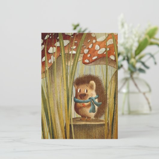 Waterverf paddenstoelen  Egel in bos Kaart (Staand voorkant)