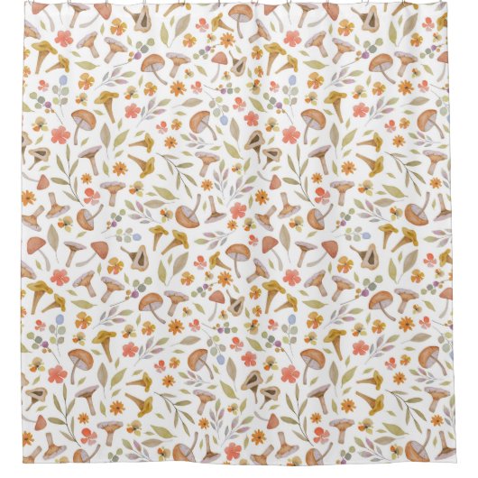 Waterverf Paddenstoelen en bloemen Douchegordijn (Voorkant)