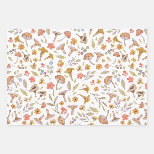 Waterverf Paddenstoelen en bloemen Inpakpapier Vel (Voorkant)
