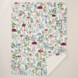 Waterverf Paddenstoelen en grijze bladeren Sherpa Deken