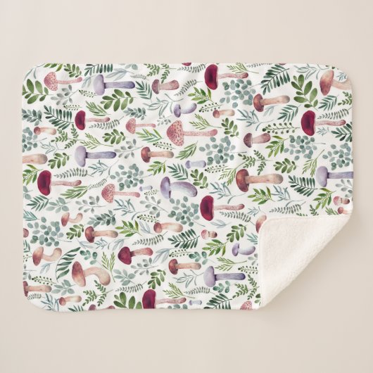 Waterverf Paddenstoelen en grijze bladeren Sherpa Deken (Voorkant (horizontaal))