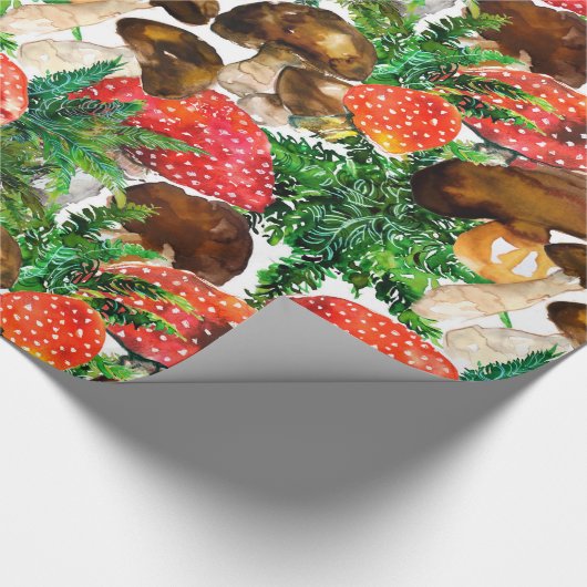 Waterverf paddenstoelen en groen ijzerpatroon cadeaupapier (Hoek)