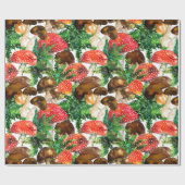 Waterverf paddenstoelen en groen ijzerpatroon cadeaupapier (Vlak)