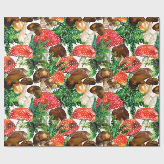 Waterverf paddenstoelen en groen ijzerpatroon cadeaupapier (Vlak)