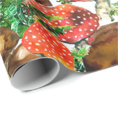 Waterverf paddenstoelen en groen ijzerpatroon cadeaupapier (Rol Hoek)