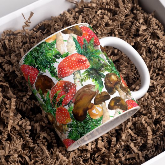 Waterverf paddenstoelen en groen ijzerpatroon koffiemok