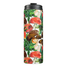 Waterverf paddenstoelen en groen ijzerpatroon