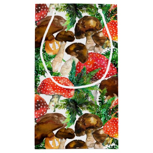 Waterverf paddenstoelen en groen varenpatroon klein cadeauzakje (Achterkant)