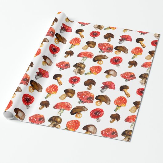 Waterverf paddenstoelen Het patroon van de herfst  Cadeaupapier (Uitgerold)