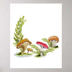 Waterverf paddenstoelen in een bosgebied poster