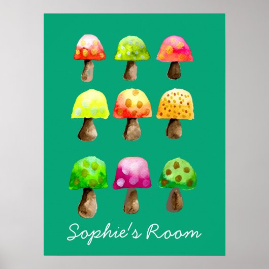 Waterverf paddenstoelen poster van meisje (Voorkant)