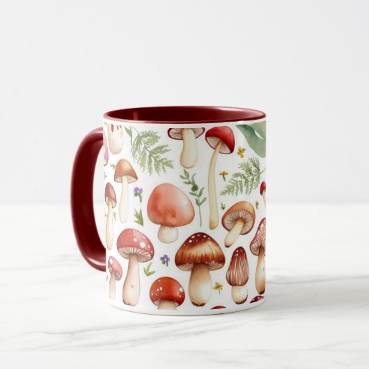 Waterverf paddenstoelenpatroon mok (Voorkant links)