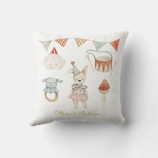 Waterverf Paddestoel en Baby Speelgoed Whimsical Kussen (Achterkant)