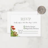 Waterverf Paddestoel & Mos Modern RSVP Notitiekaartje (Voorkant / Achterkant in situ)