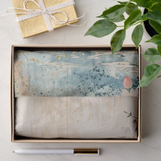 Waterverf Pagode en Lotus Pond Tissuepapier (Geschenk)