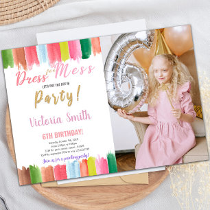 Waterverf Paint Birthday Uitnodigingen met foto