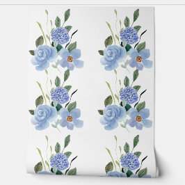Waterverf Paint Blauw Bloemen Behang