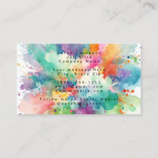 Waterverf Paint Explosion Regenboog Gekleurd Visitekaartje (Achterkant)